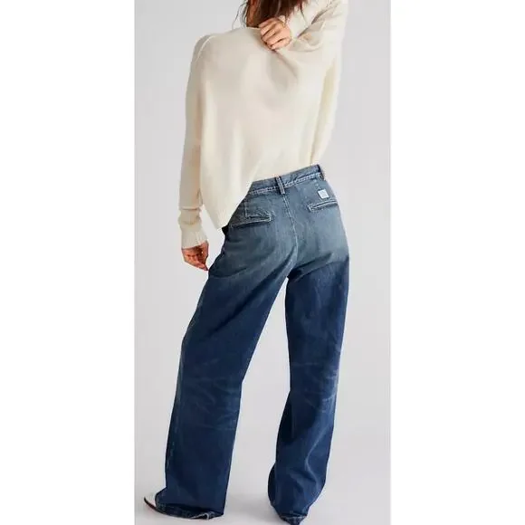 Denimist Free People Blair Double Pleat Jeans Relaxed Fit High Rise Women's 30